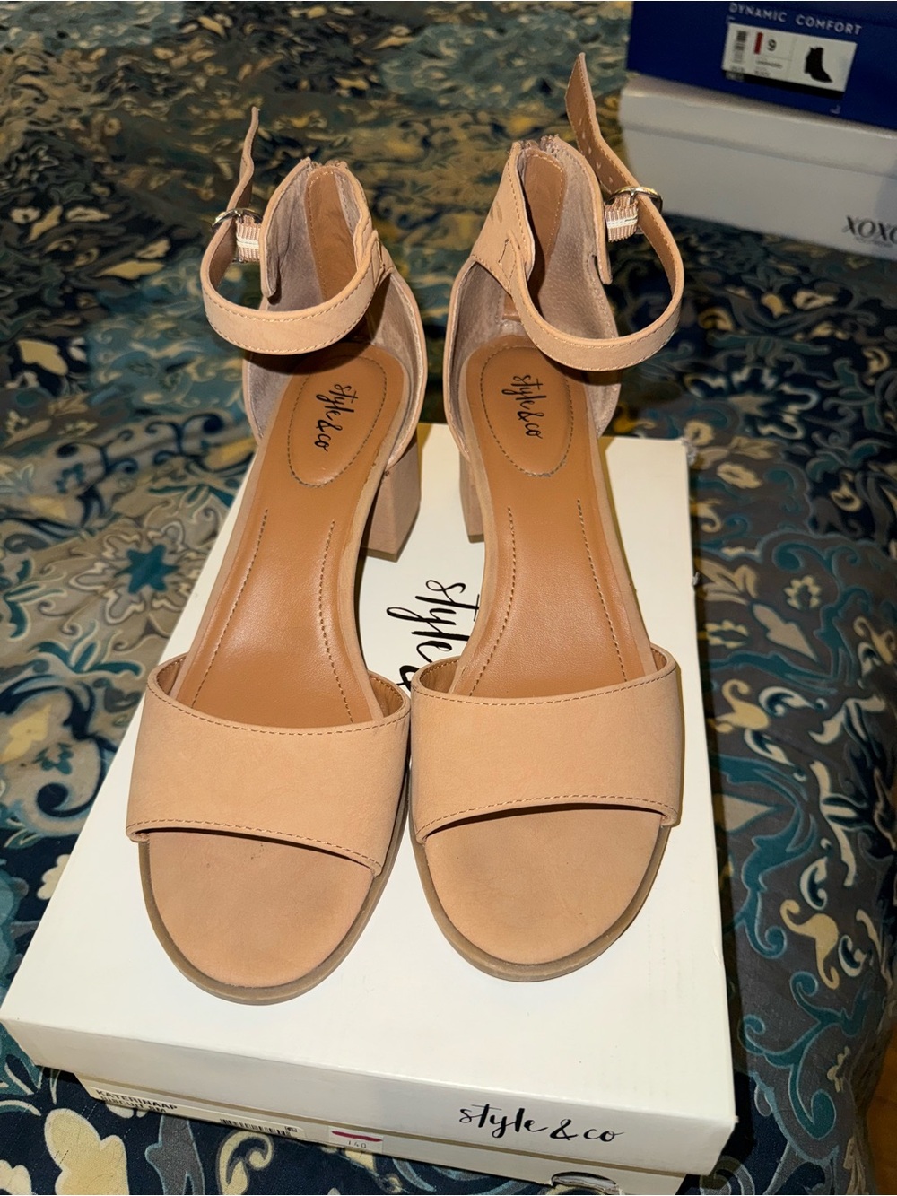Style & Co. Women's Nude Ankle-Strap Block Heels